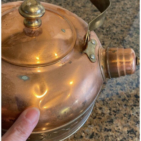 Vintage Antique Heart Pattern 7" Copper Teapot Kettle with Lid - Picture 11 of 12